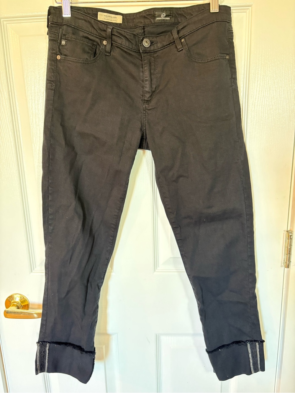 AG Adriano Goldschmied Stevie Cuff Jeans Size 30 Black Skinny Crop Made USA